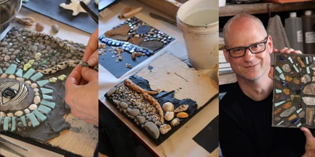 Tim Isaac with some of his mosaics