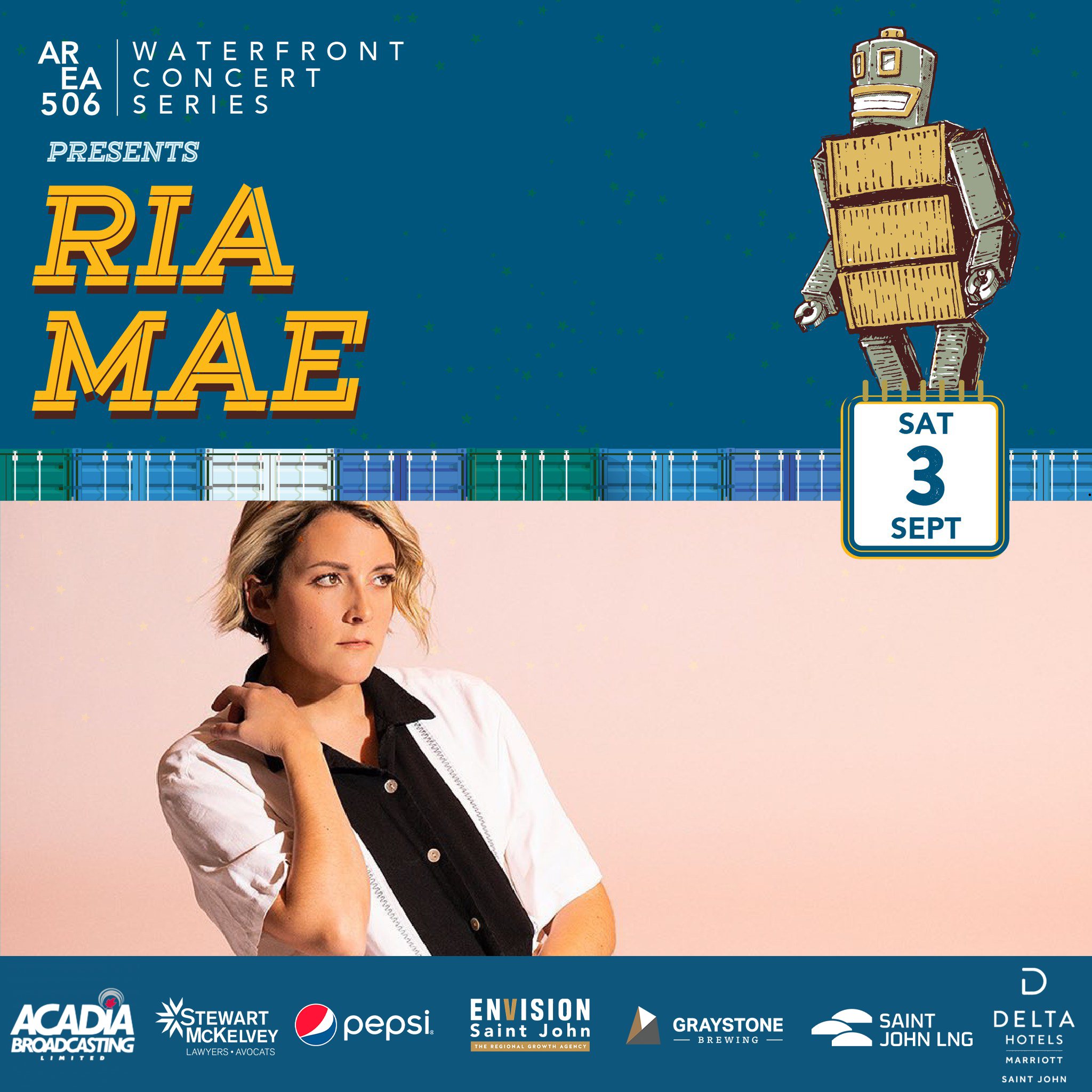 Area 506 Waterfront Concert Series presents Ria Mae. Saturday, 3 September.