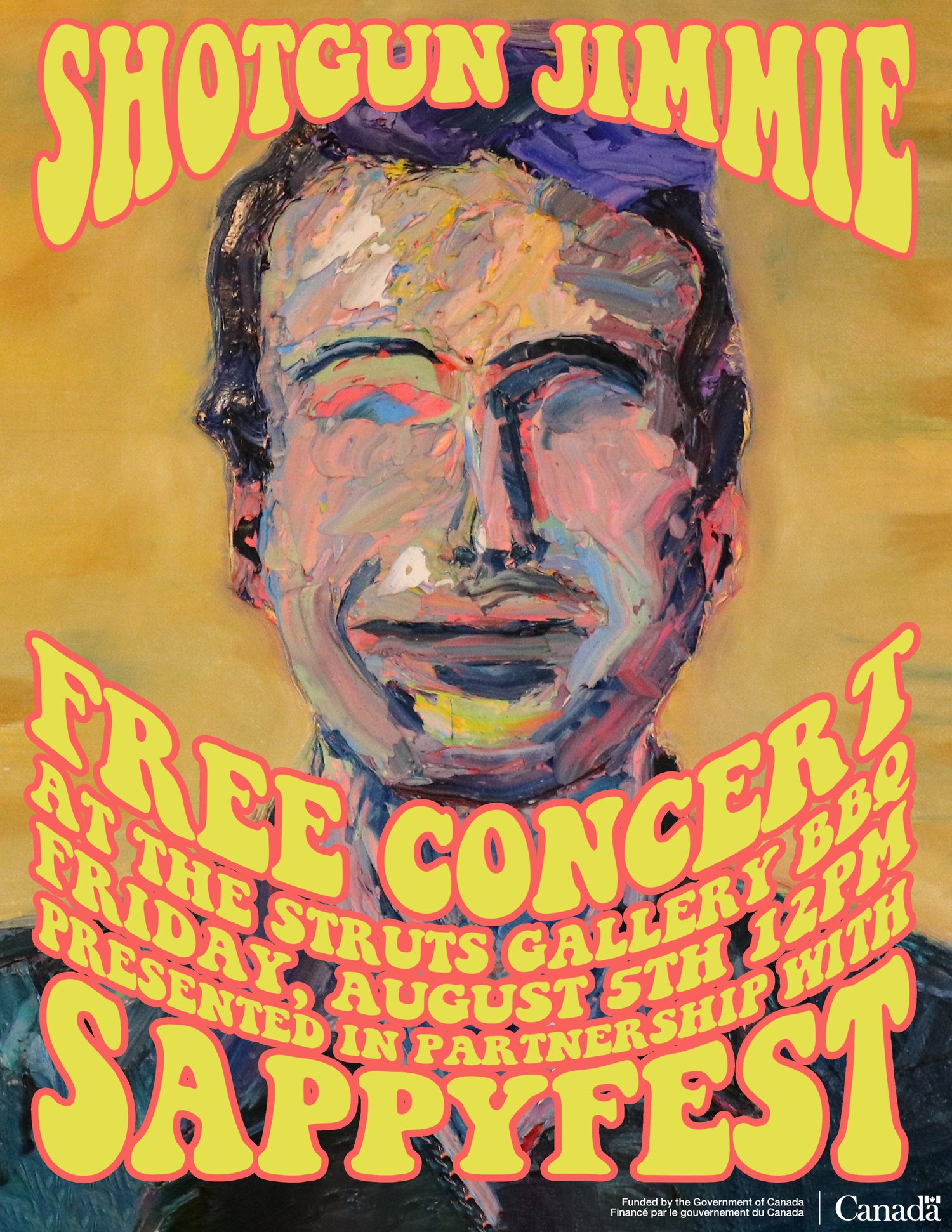 Shotgun Jimmie free concert at the Struts Gallery BBQ Friday, August 5th, 12pm. Presented in partnership with Sappyfest.