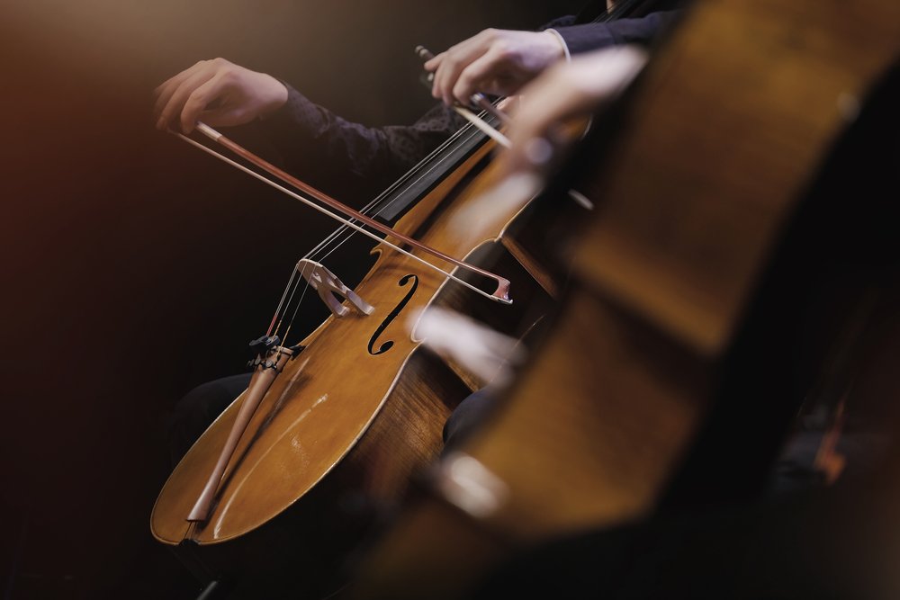 Image of cello being played.
