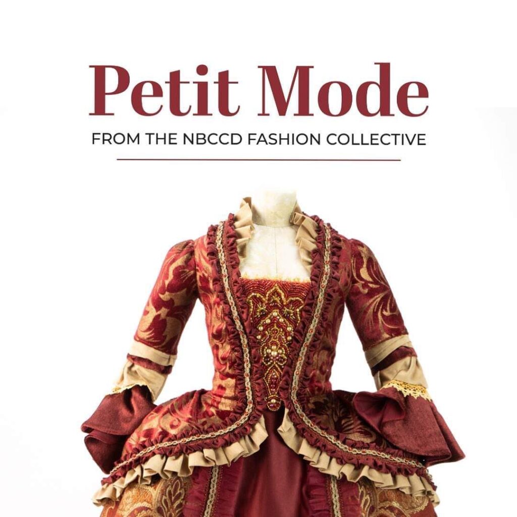 Image of an ornate dress. Text reads: Petit Mode, from the NBCCD Fashion Collective